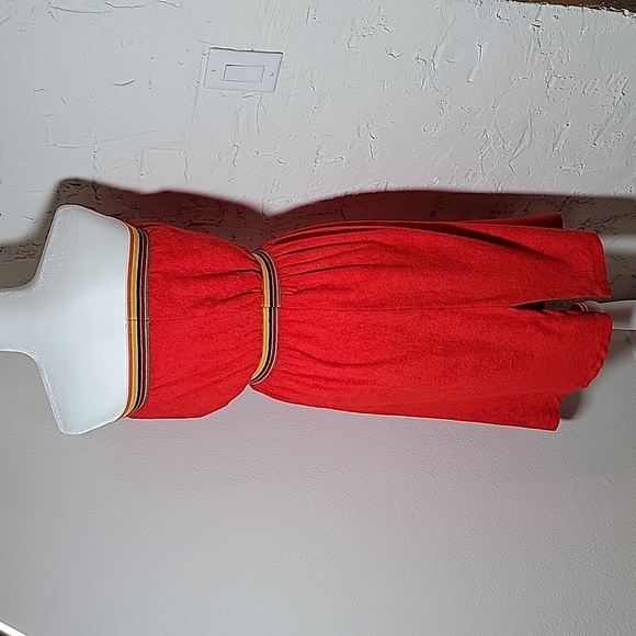 Vintage Vicky Vaughn Strapless Mini Dress Terrycloth Elastic Boho Red Rainbow M - Picture 7 of 14